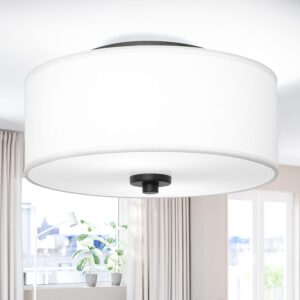 Ceiling Flush Mount Light With Fabric Drum Design 1