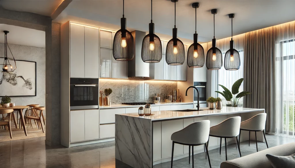 Kitchen With Pendant Lights Over the Island - 03